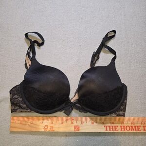 Victoria's Secret Bra 32C Black Very Sexy‎ Padded Demi Lace Underwire